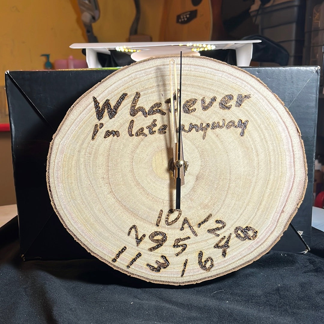 Wood burned clock