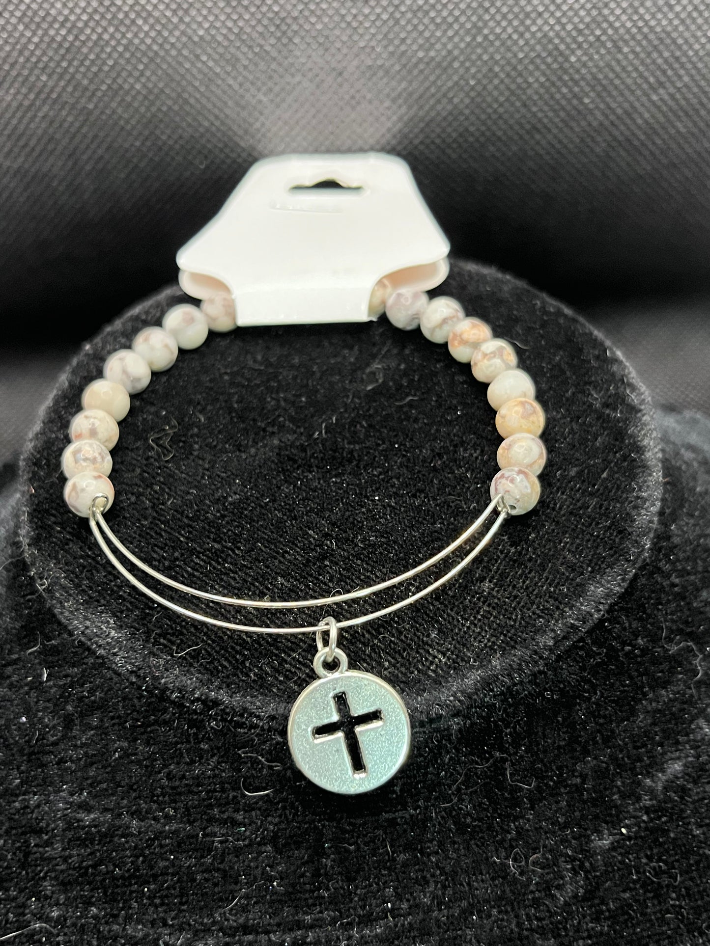 Cross/Circle charm beaded bracelet