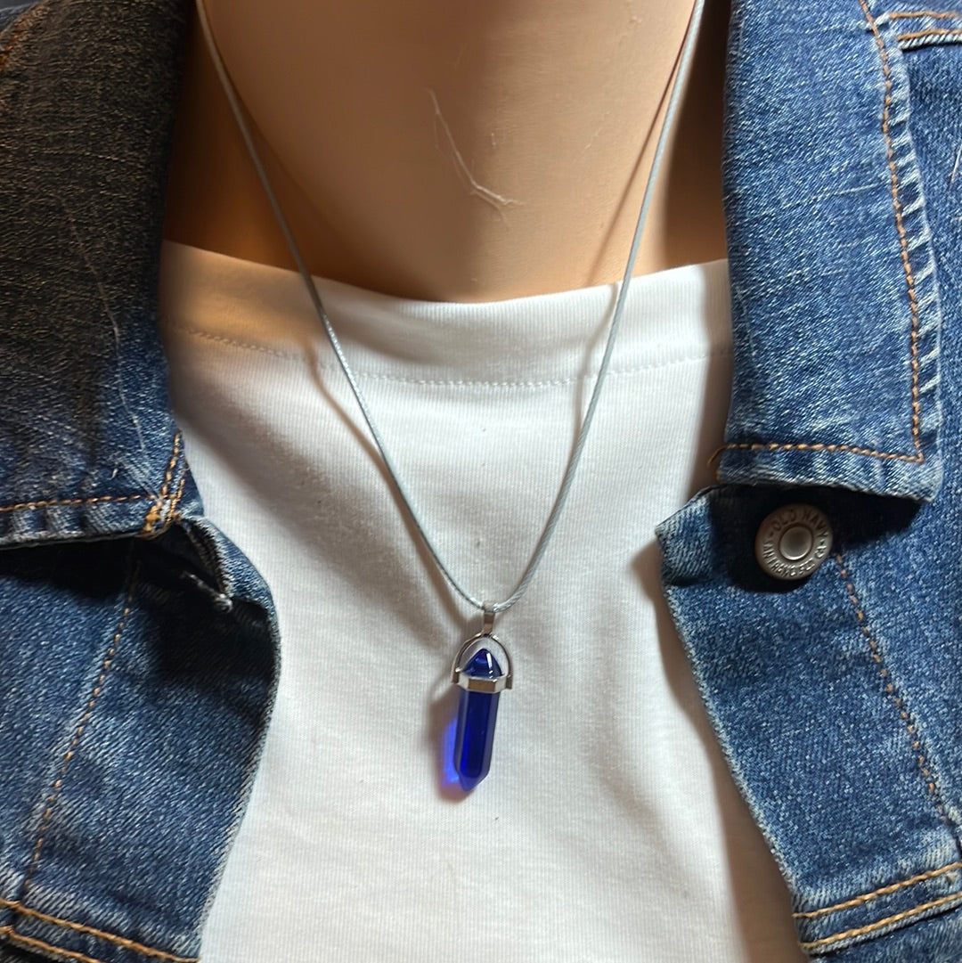 Light Grey Leather Cord Crystal Necklaces