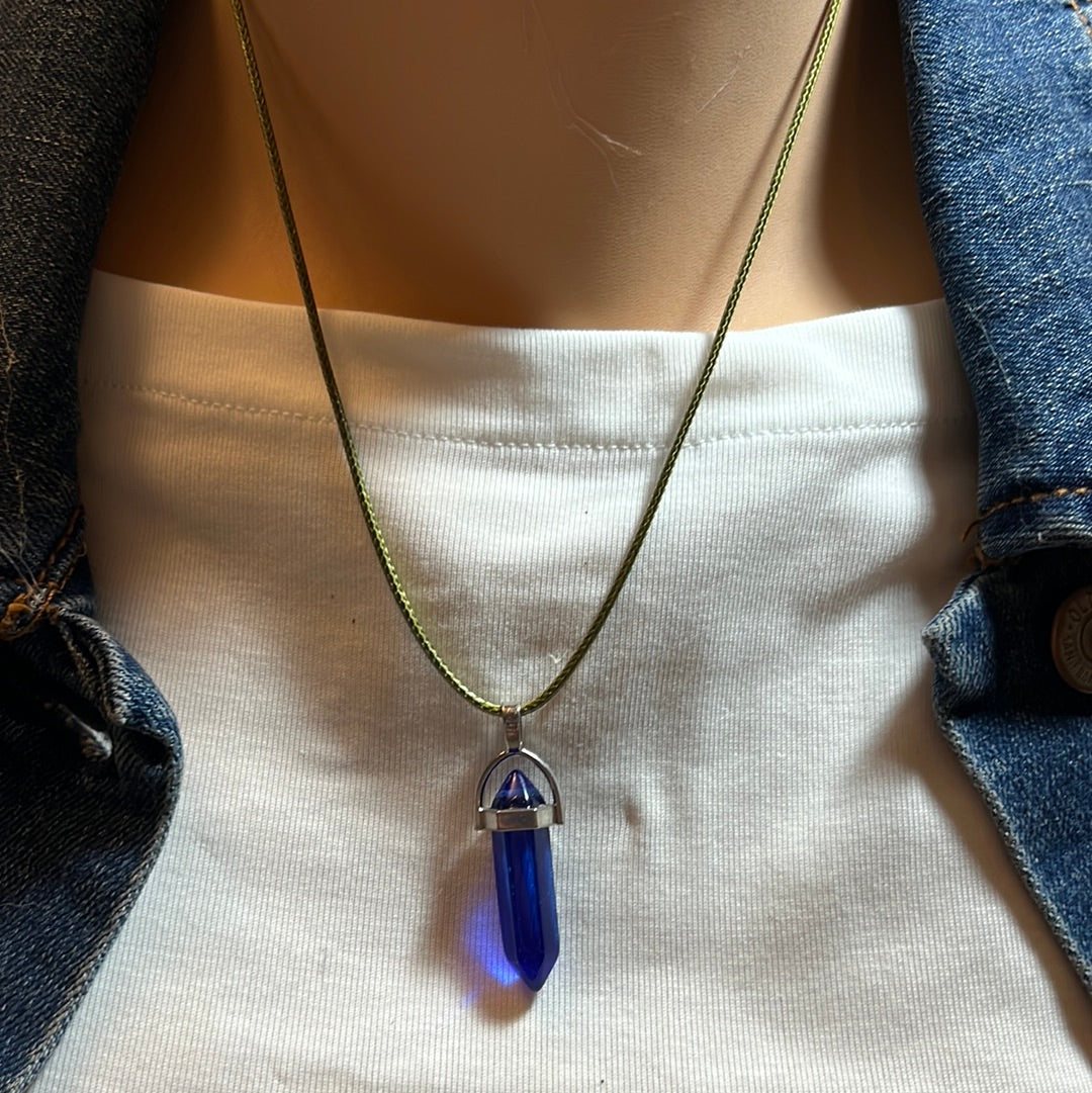 Green Leather Cord Crystal Necklaces