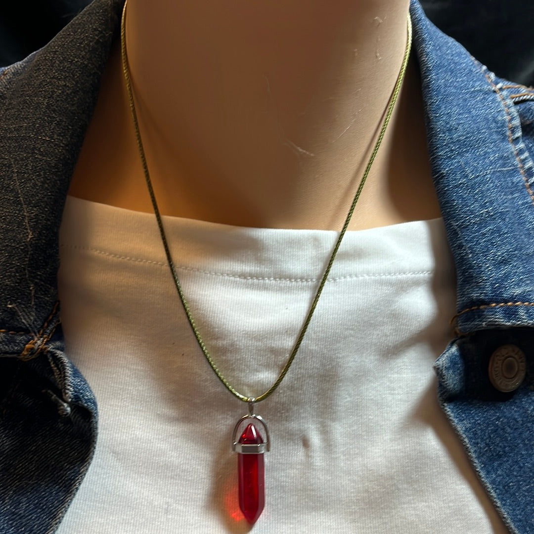 Green Leather Cord Crystal Necklaces