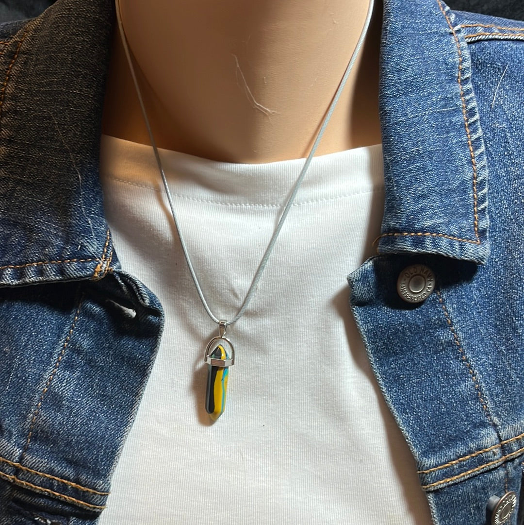 Light Grey Leather Cord Crystal Necklaces