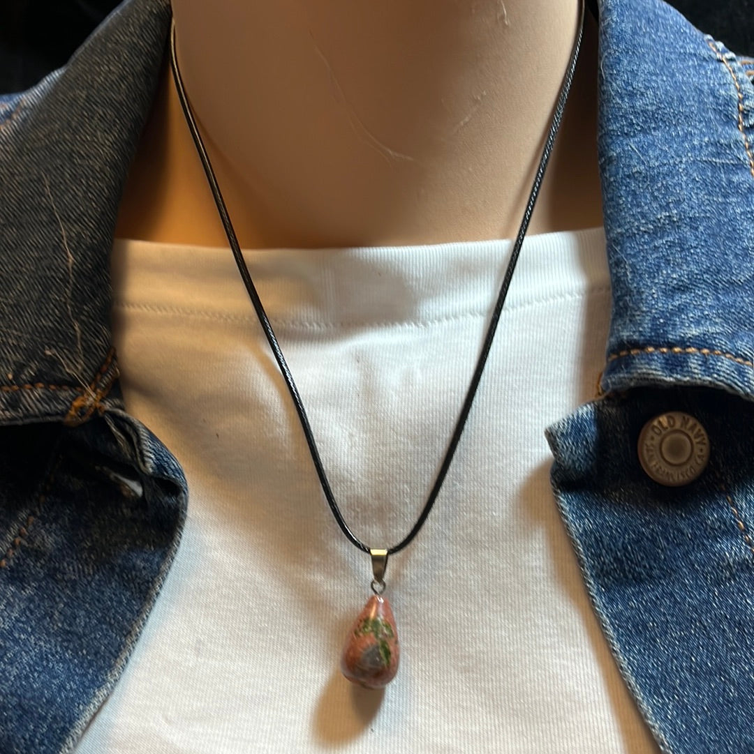Black Leather Cord Gemstone Necklaces