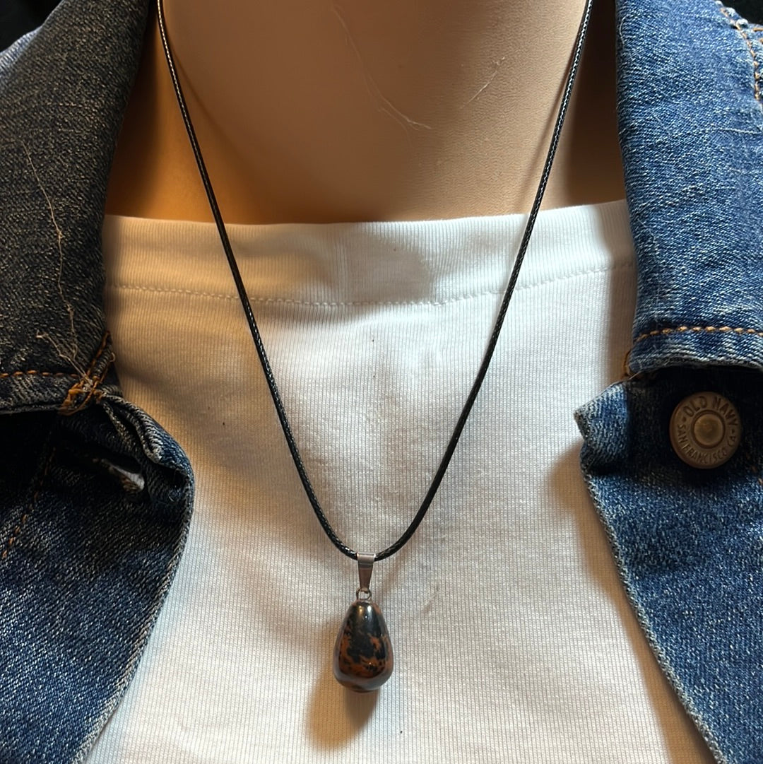 Black Leather Cord Gemstone Necklaces