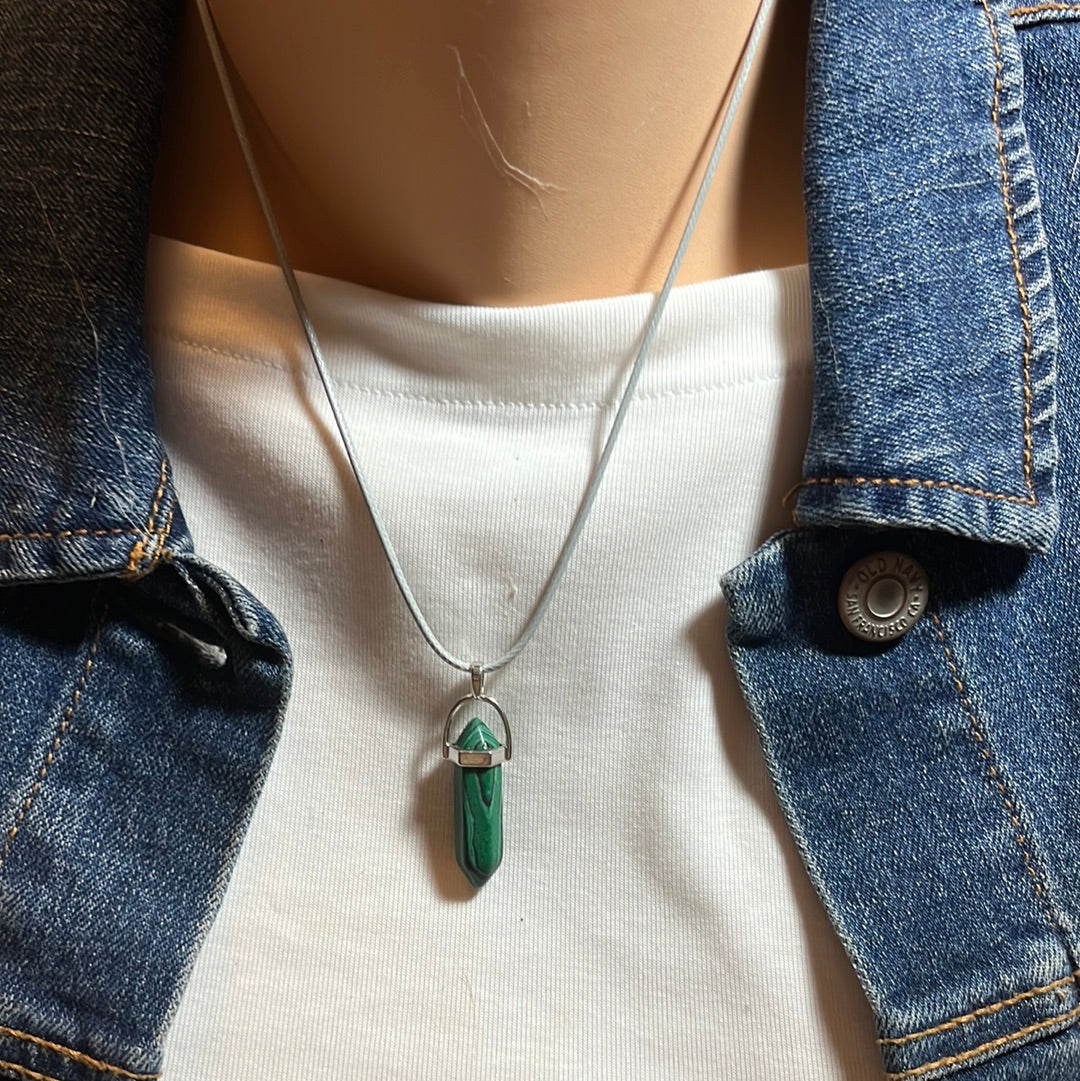 Light Grey Leather Cord Crystal Necklaces