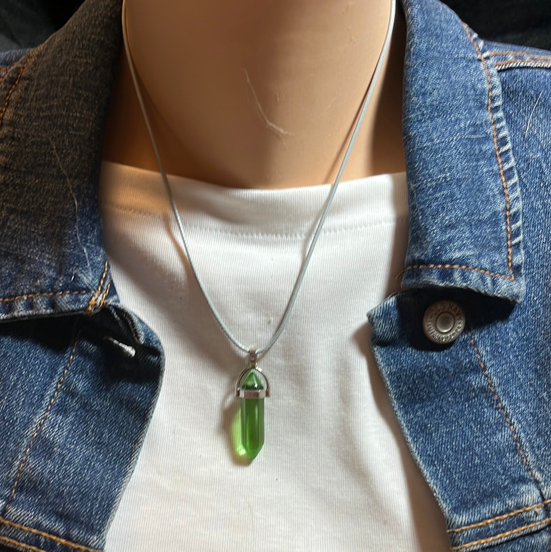 Light Grey Leather Cord Crystal Necklaces