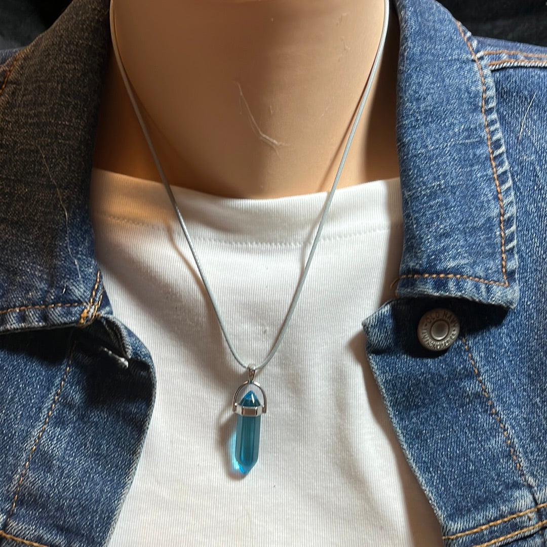 Light Grey Leather Cord Crystal Necklaces