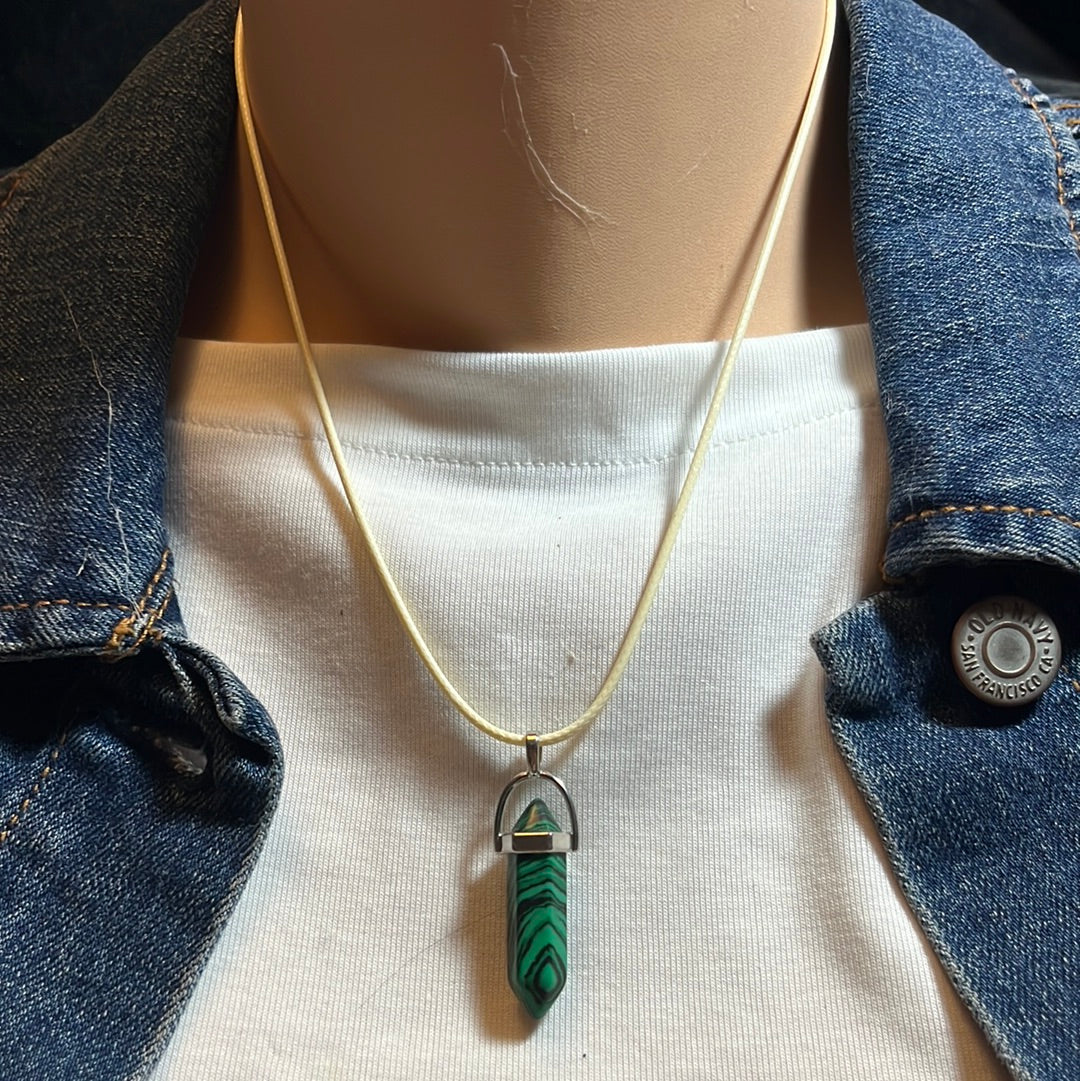 White Leather Cord Crystal Necklaces