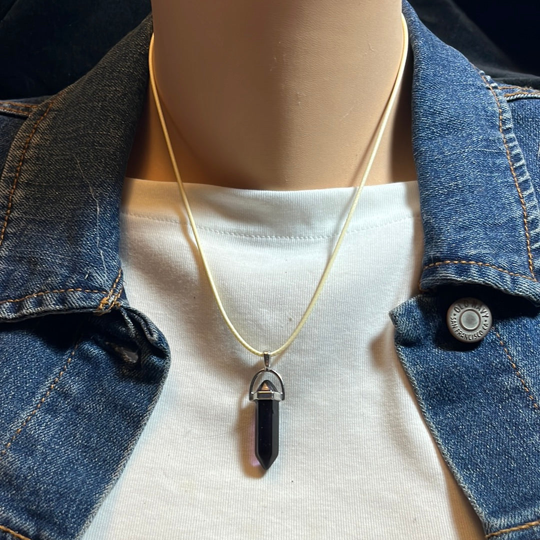 White Leather Cord Crystal Necklaces