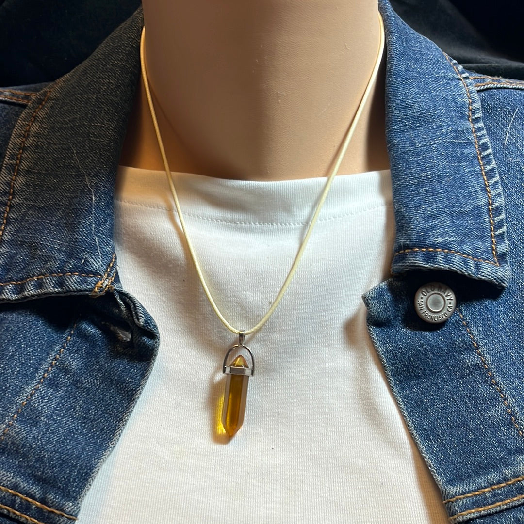 White Leather Cord Crystal Necklaces