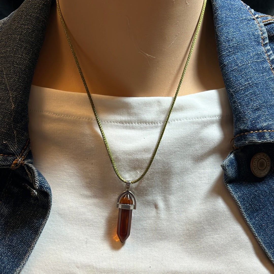 Green Leather Cord Crystal Necklaces