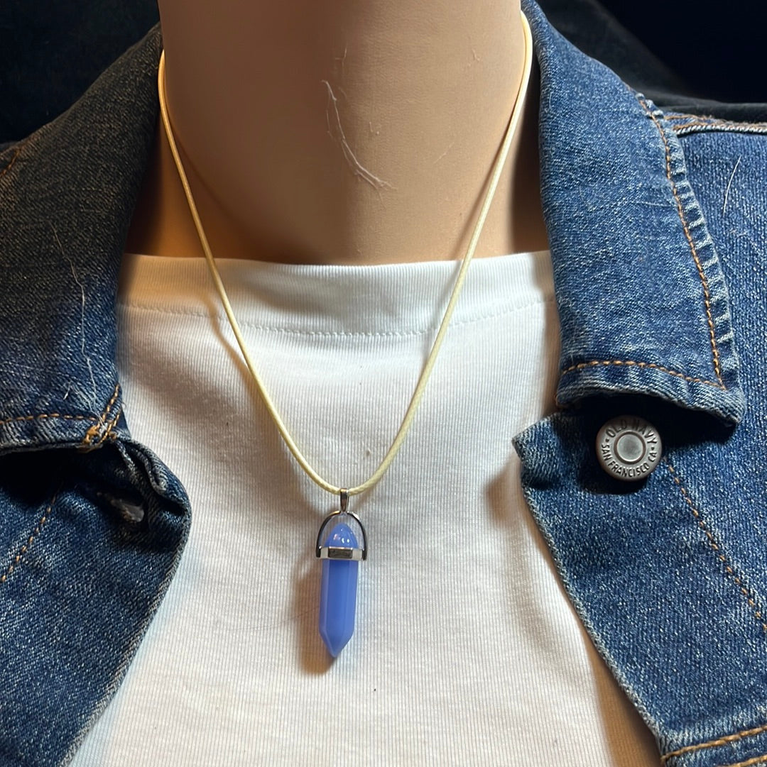 White Leather Cord Crystal Necklaces