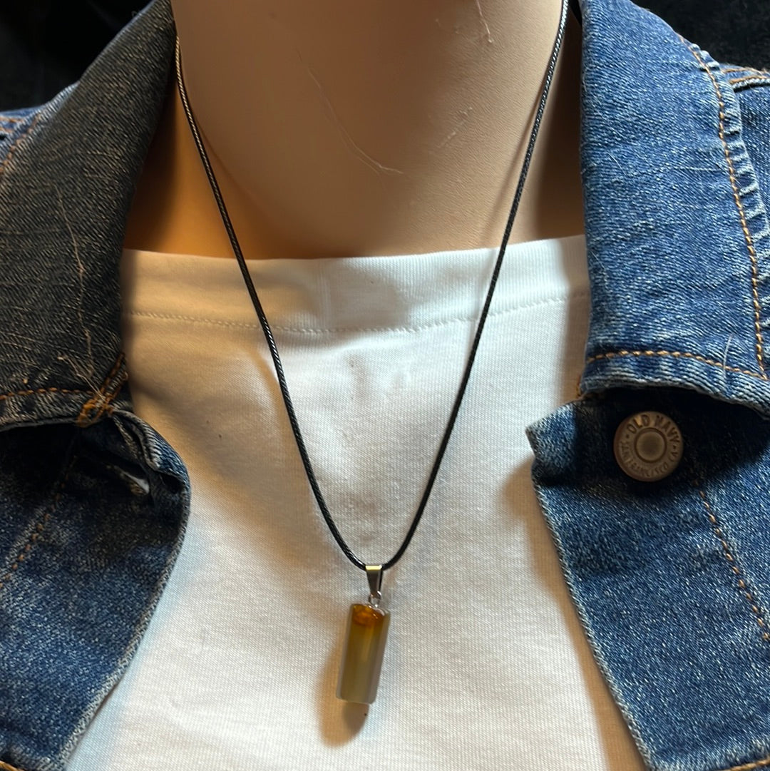 Black Leather Cord Gemstone Necklaces