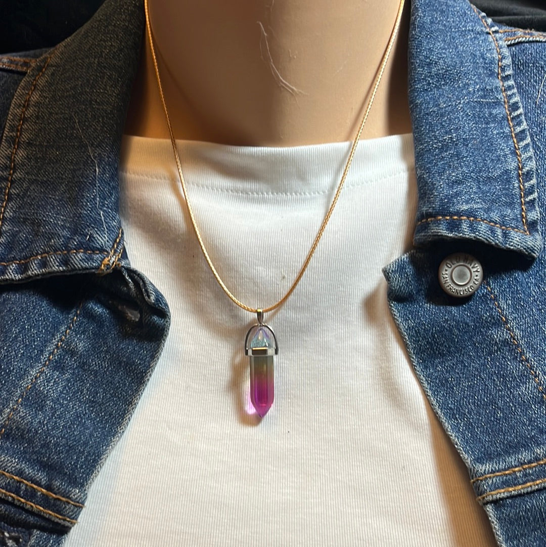 Tan Leather Cord Crystal Necklaces