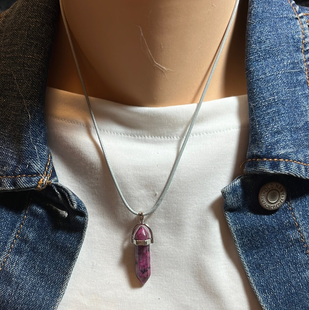 Light Grey Leather Cord Crystal Necklaces