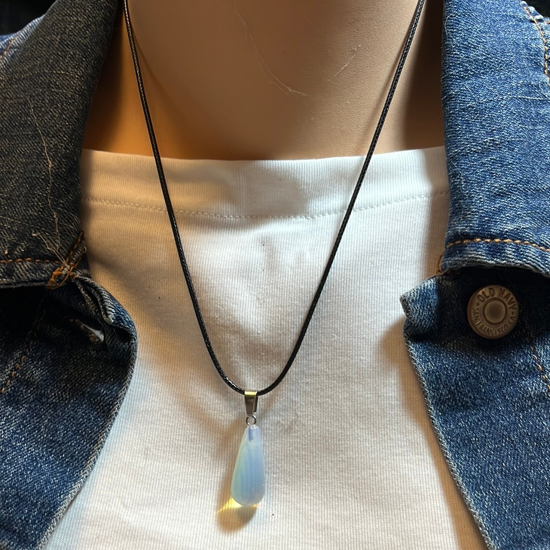 Black Leather Cord Gemstone Necklaces