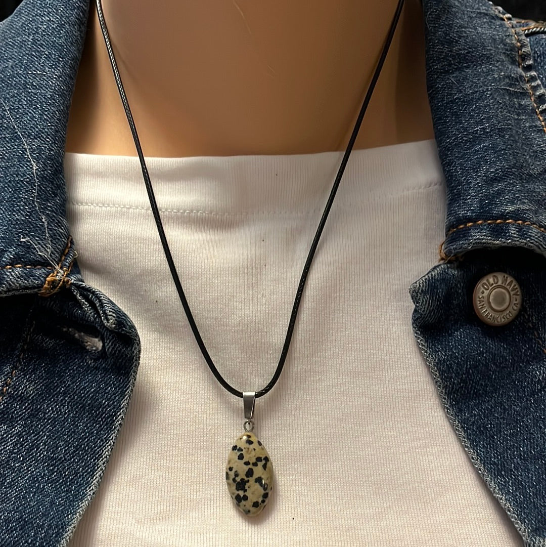 Black Leather Cord Gemstone Necklaces