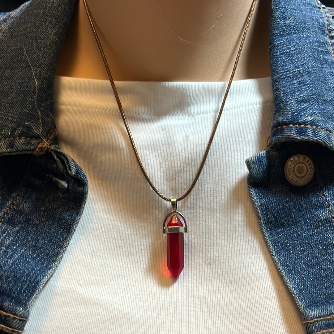 Brown Leather Cord Crystal Necklaces