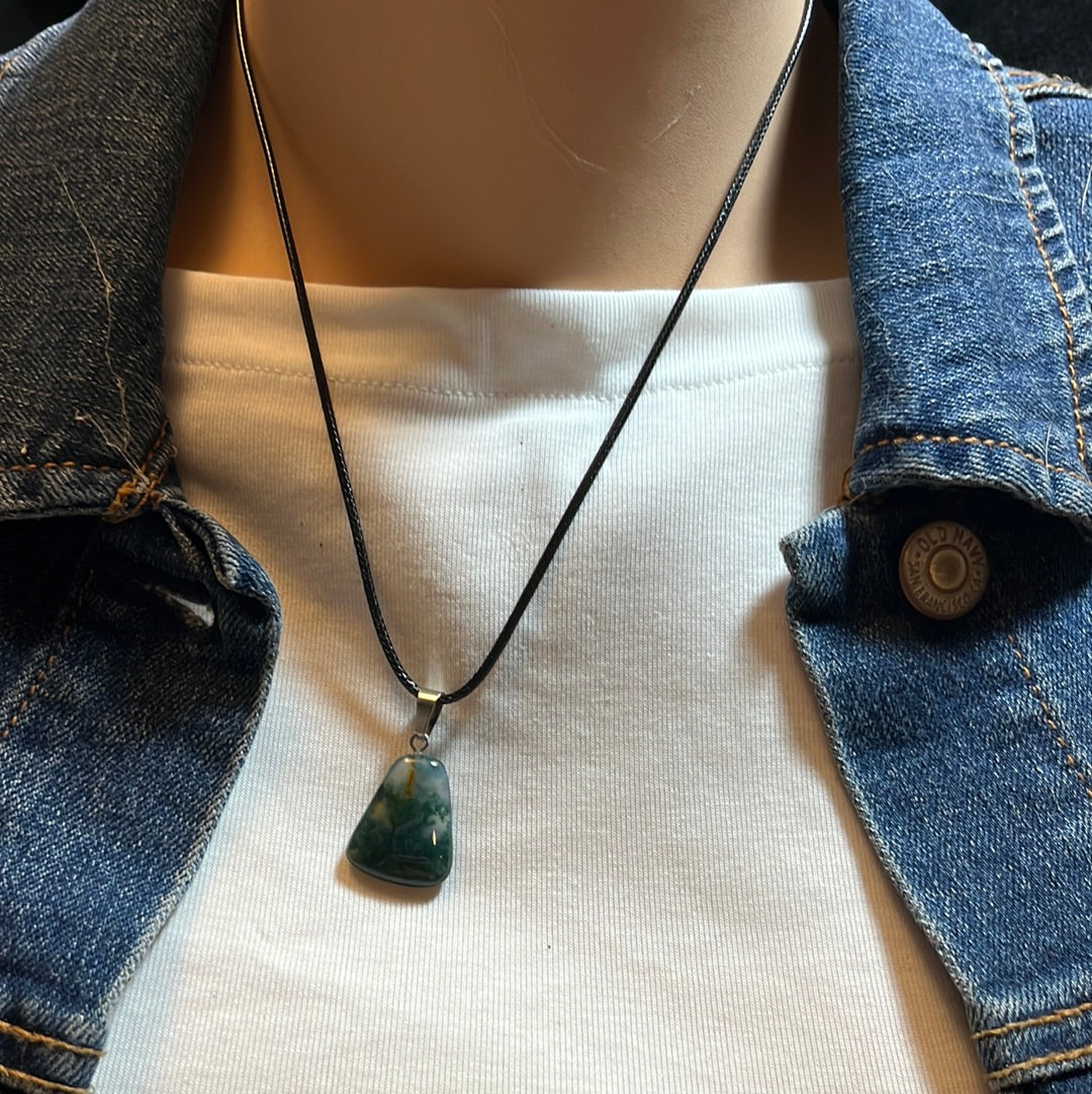 Black Leather Cord Gemstone Necklaces