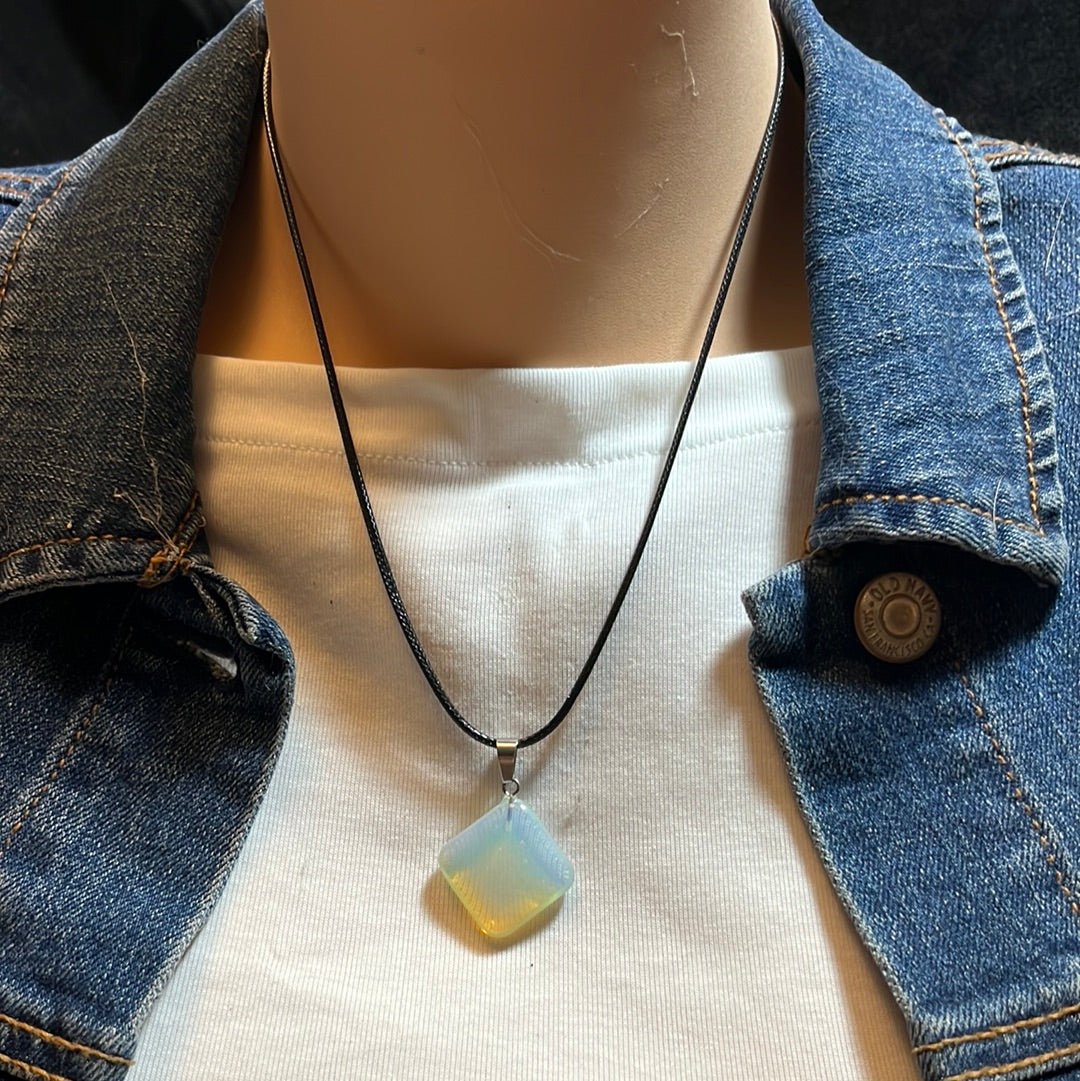 Black Leather Cord Gemstone Necklaces