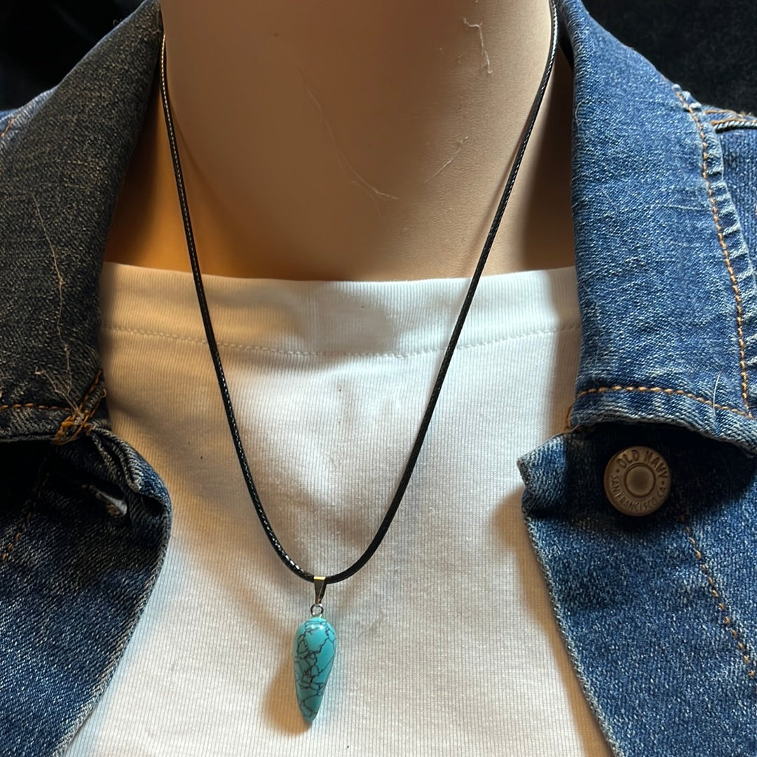 Black Leather Cord Gemstone Necklaces