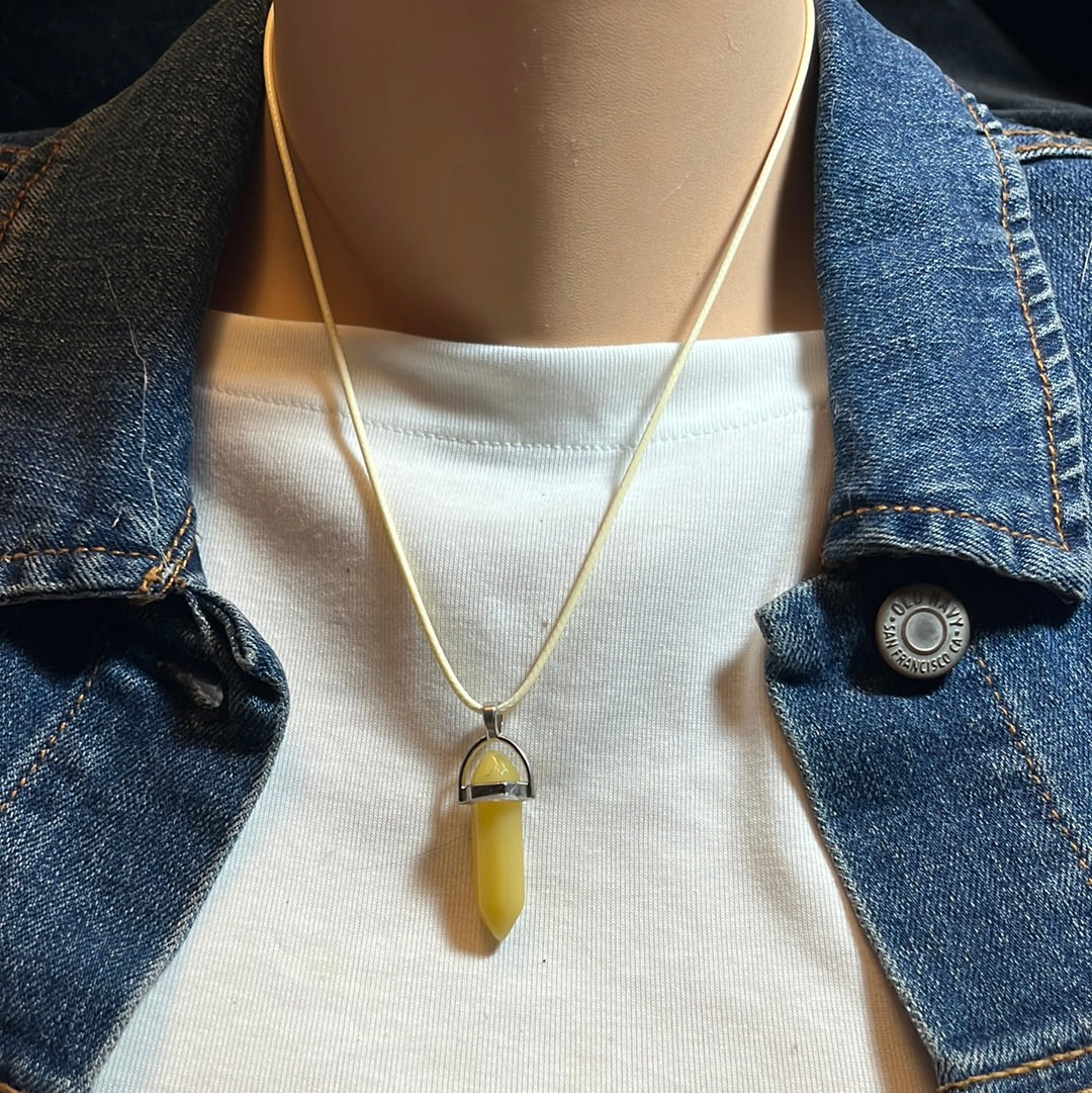 White Leather Cord Crystal Necklaces