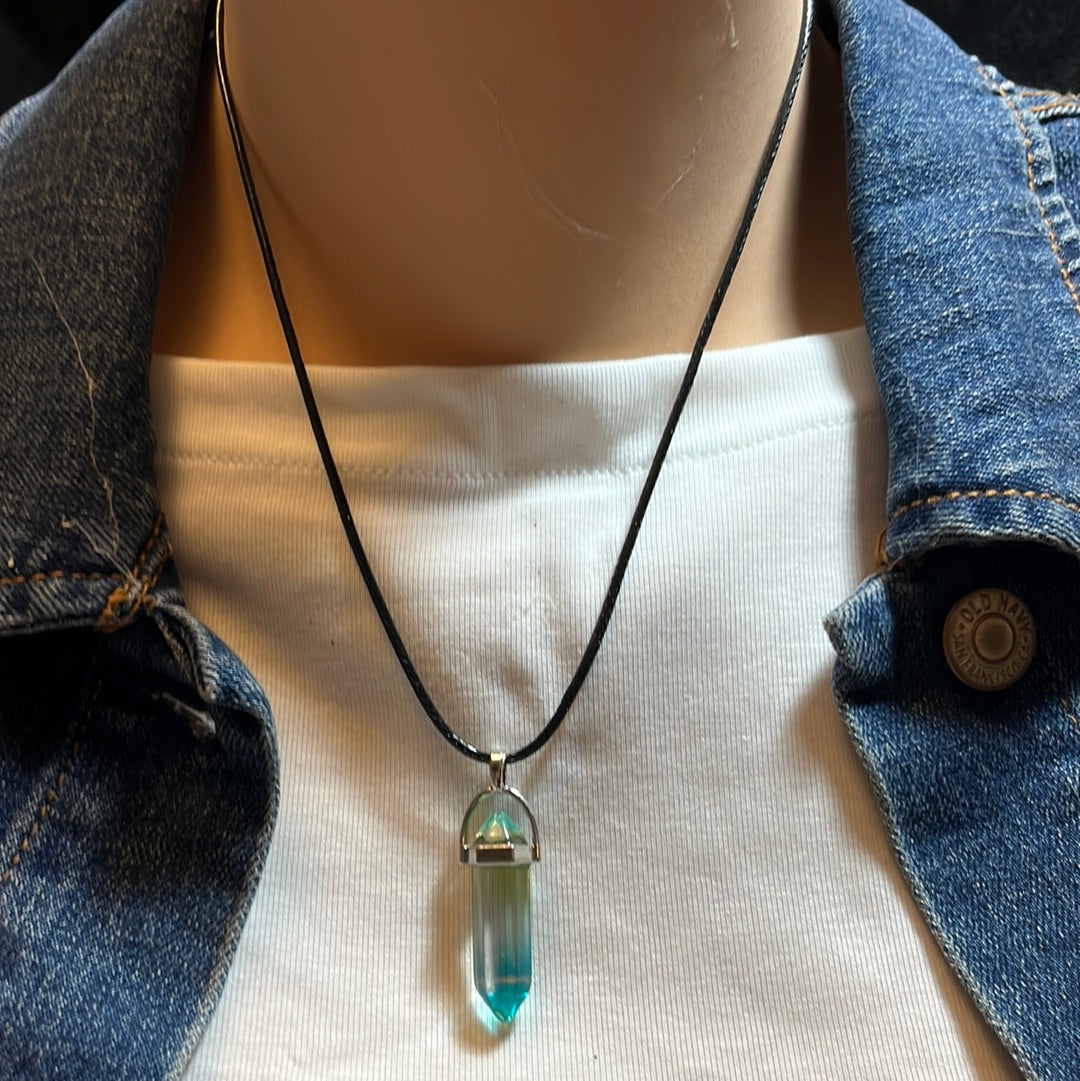 Black Leather Cord Crystal Necklaces