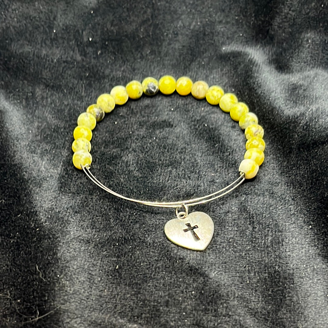 Cross/Heart charm beaded bracelet