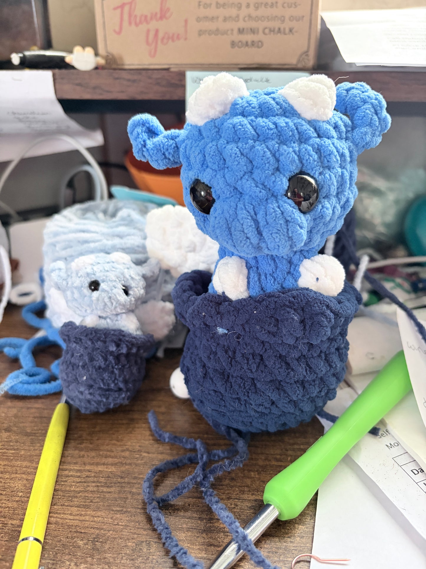 Crocheted hatching dragons