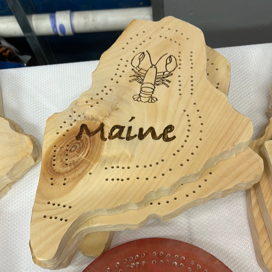 Maine wood burned cribbage board