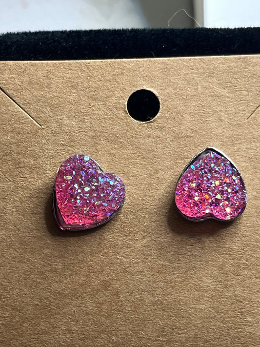 Sparkly Heart Stud Earrings