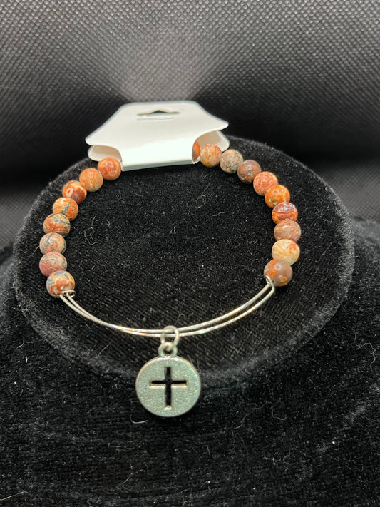 Cross/Circle charm beaded bracelet