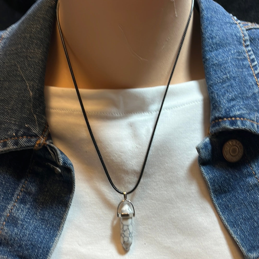 Black Leather Cord Crystal Necklaces