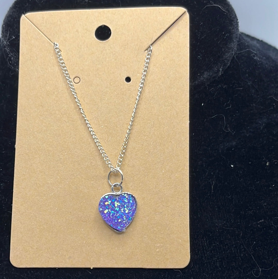 Sparkly Heart Charm on a silver Chain Necklace