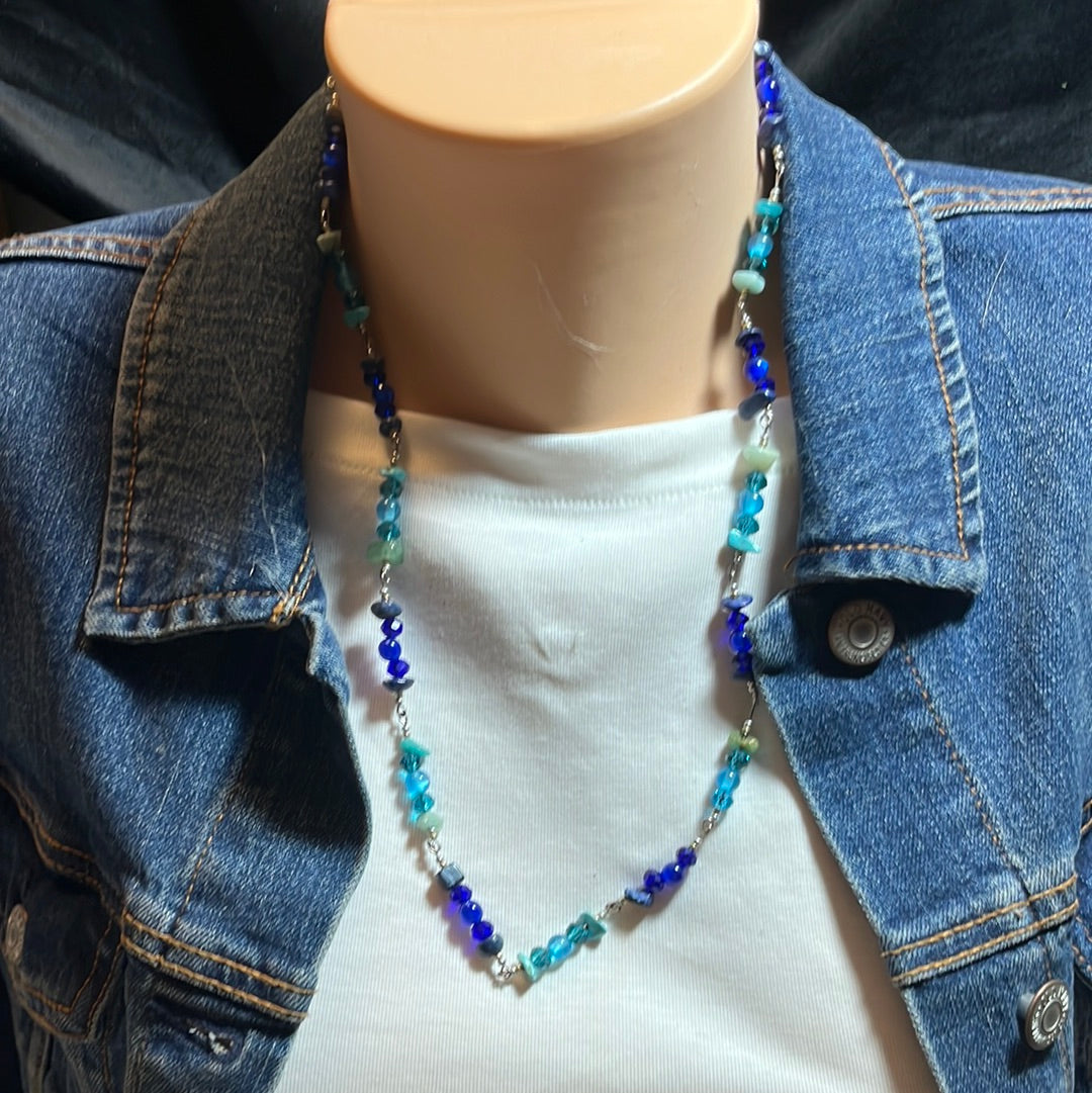 Long Blue Beaded Necklace
