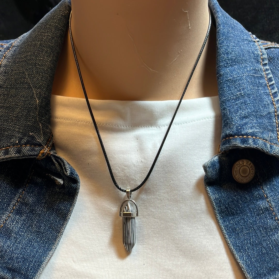 Black Leather Cord Crystal Necklaces