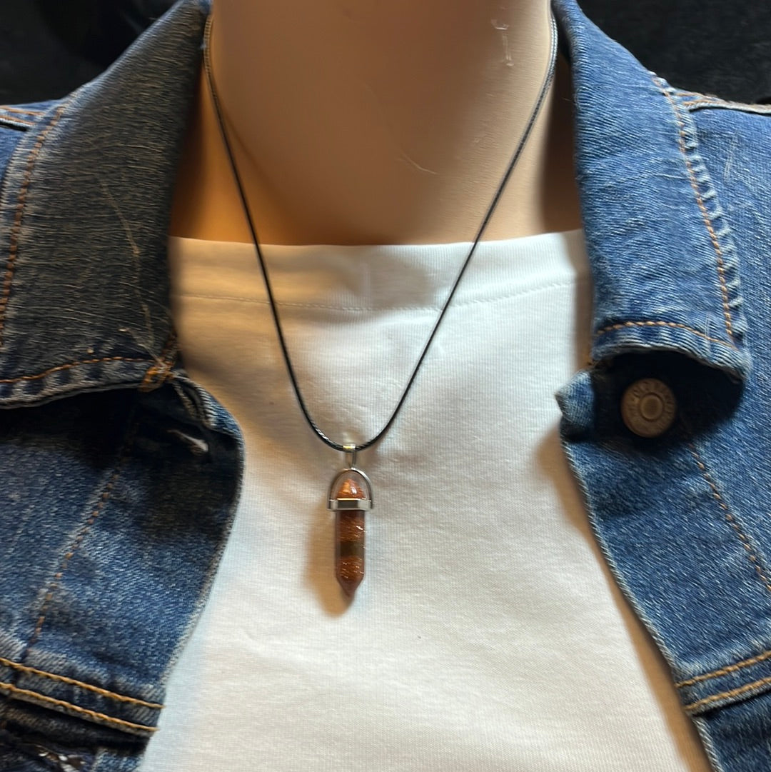 Black Leather Cord Crystal Necklaces