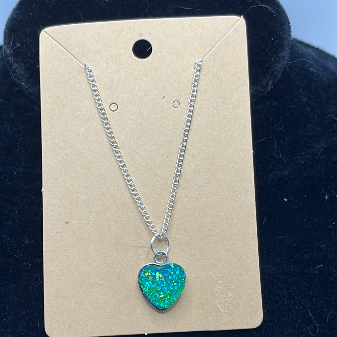 Sparkly Heart Charm on a silver Chain Necklace