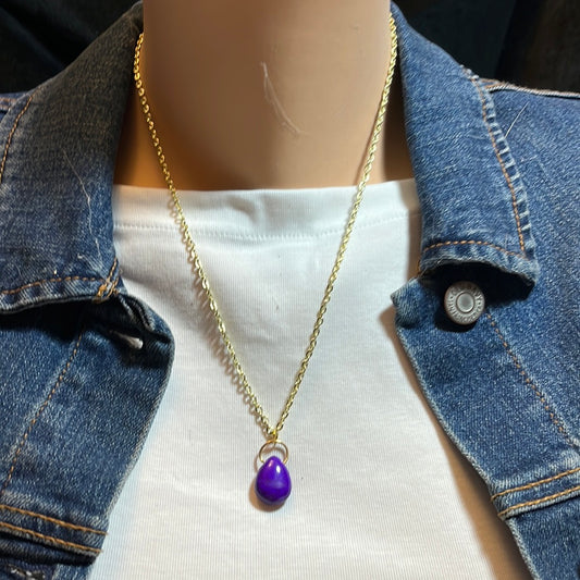 Gold Chain with Purple Teardrop