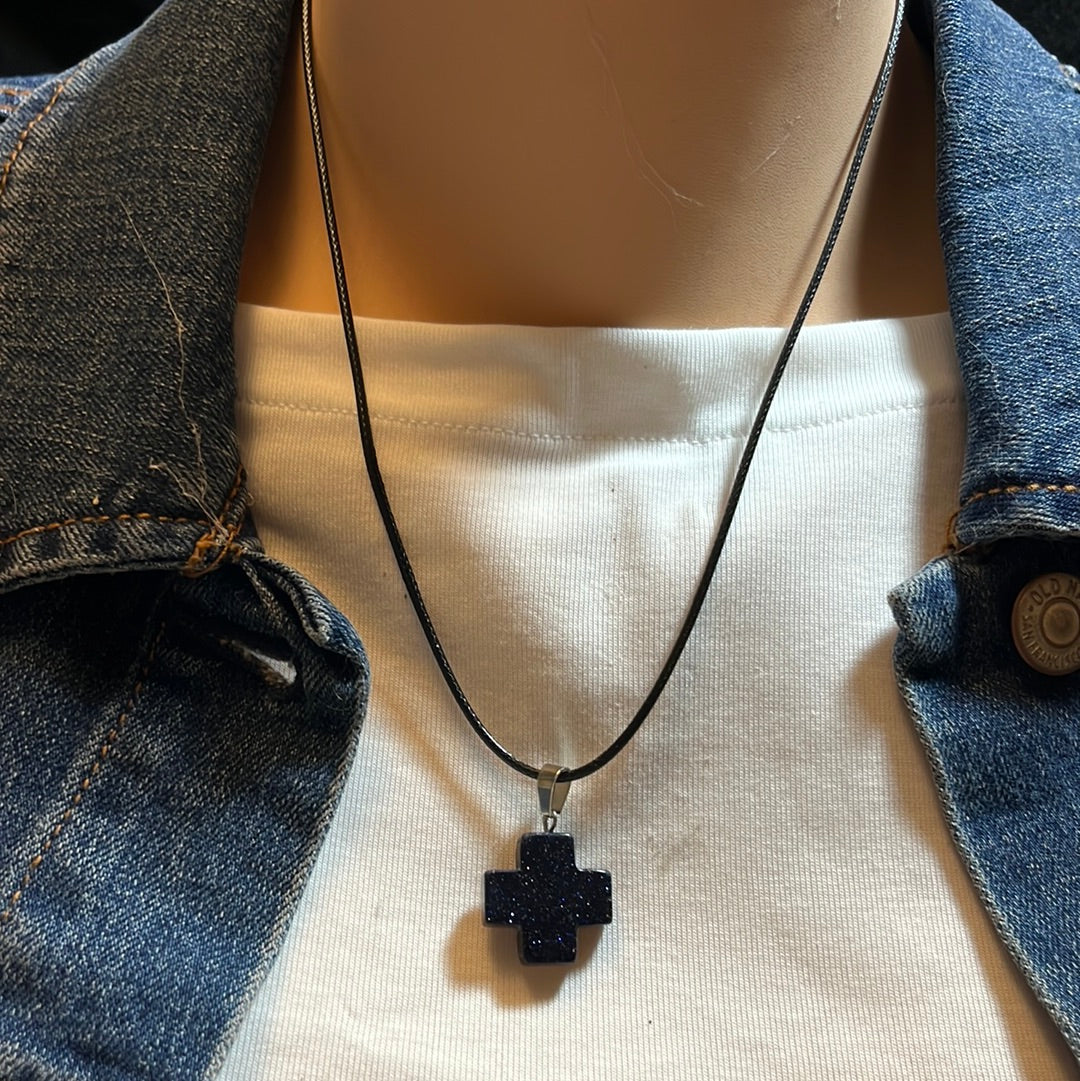 Black Leather Cord Gemstone Necklaces