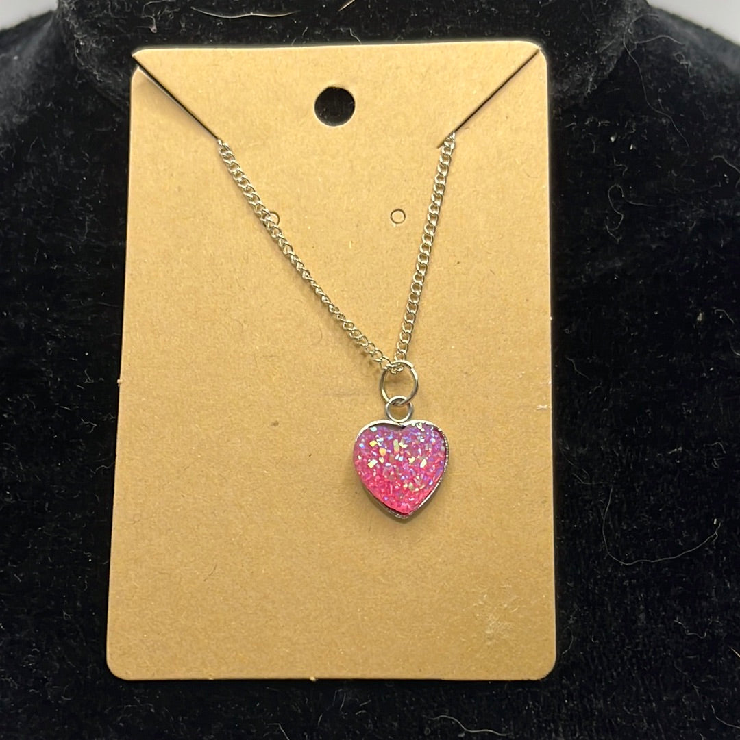 Sparkly Heart Charm on a silver Chain Necklace