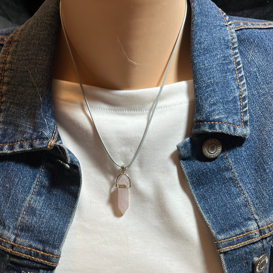 Light Grey Leather Cord Crystal Necklaces