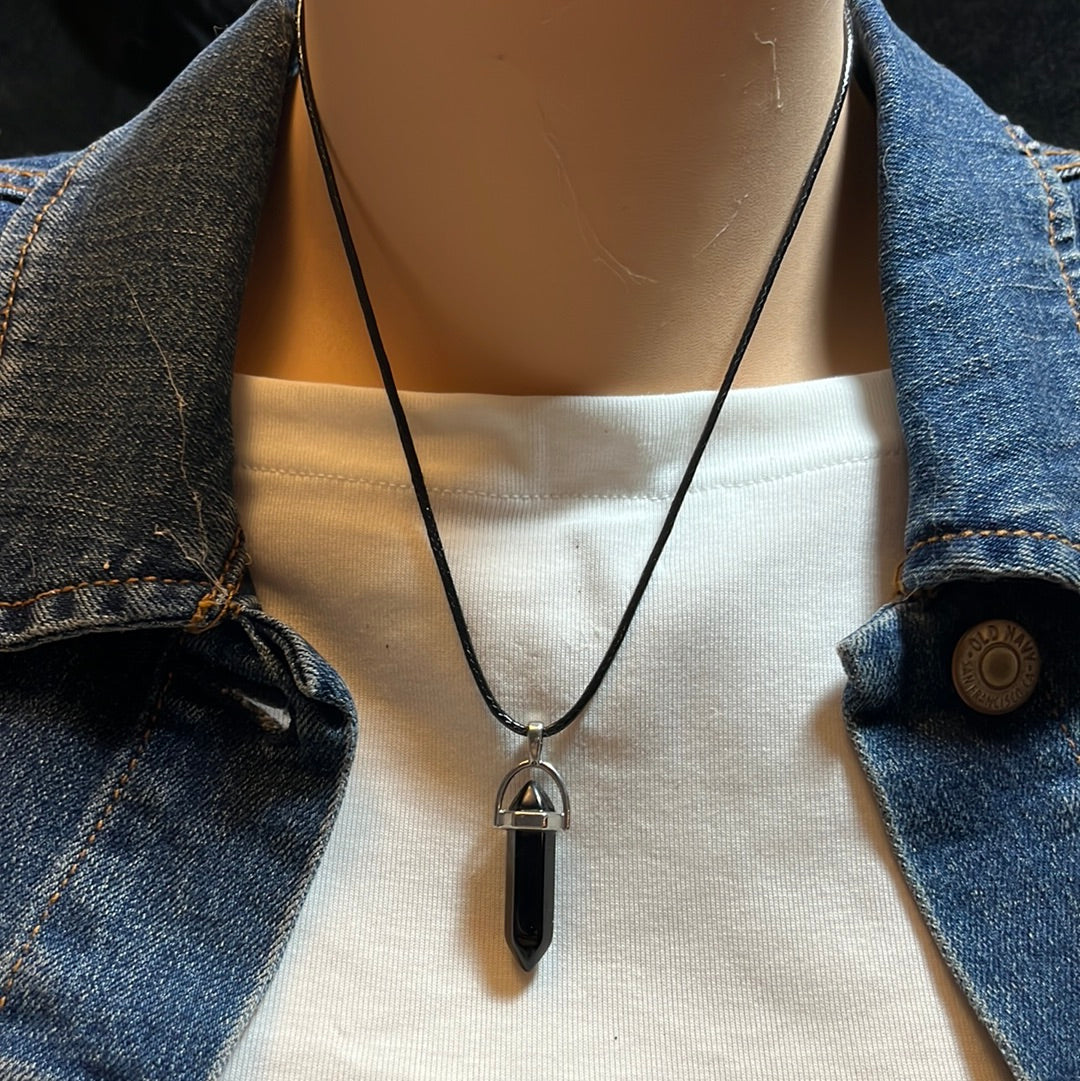 Black Leather Cord Crystal Necklaces