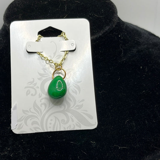 Gold Chain with Green Teardrop