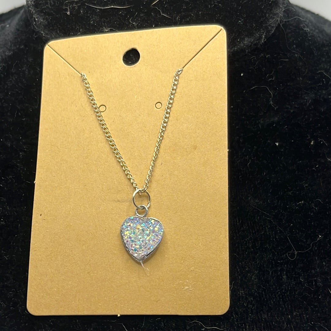 Sparkly Heart Charm on a silver Chain Necklace