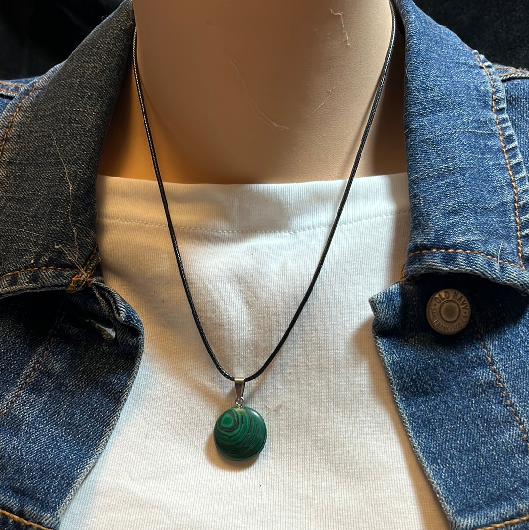 Black Leather Cord Gemstone Necklaces
