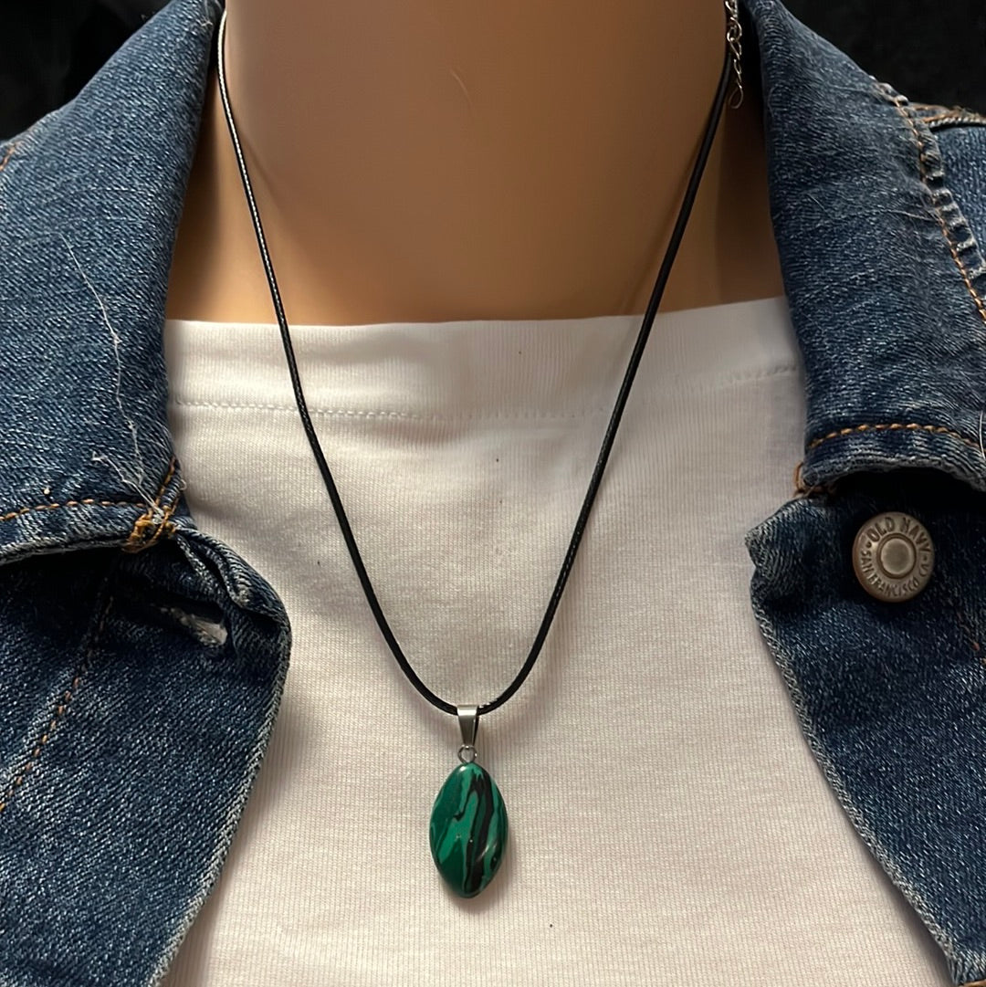 Black Leather Cord Gemstone Necklaces