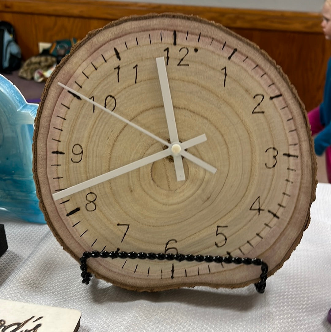 Wood burned clock