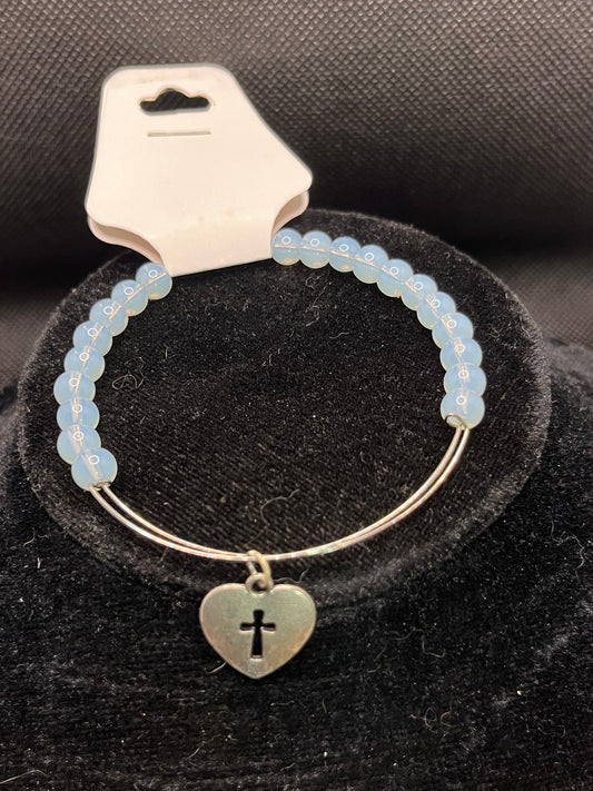 Cross/Heart charm beaded bracelet